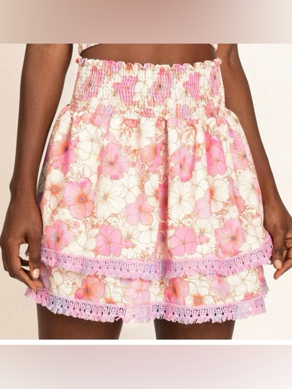 Peixoto Belle Floral Smocked Tiered Miniskirt